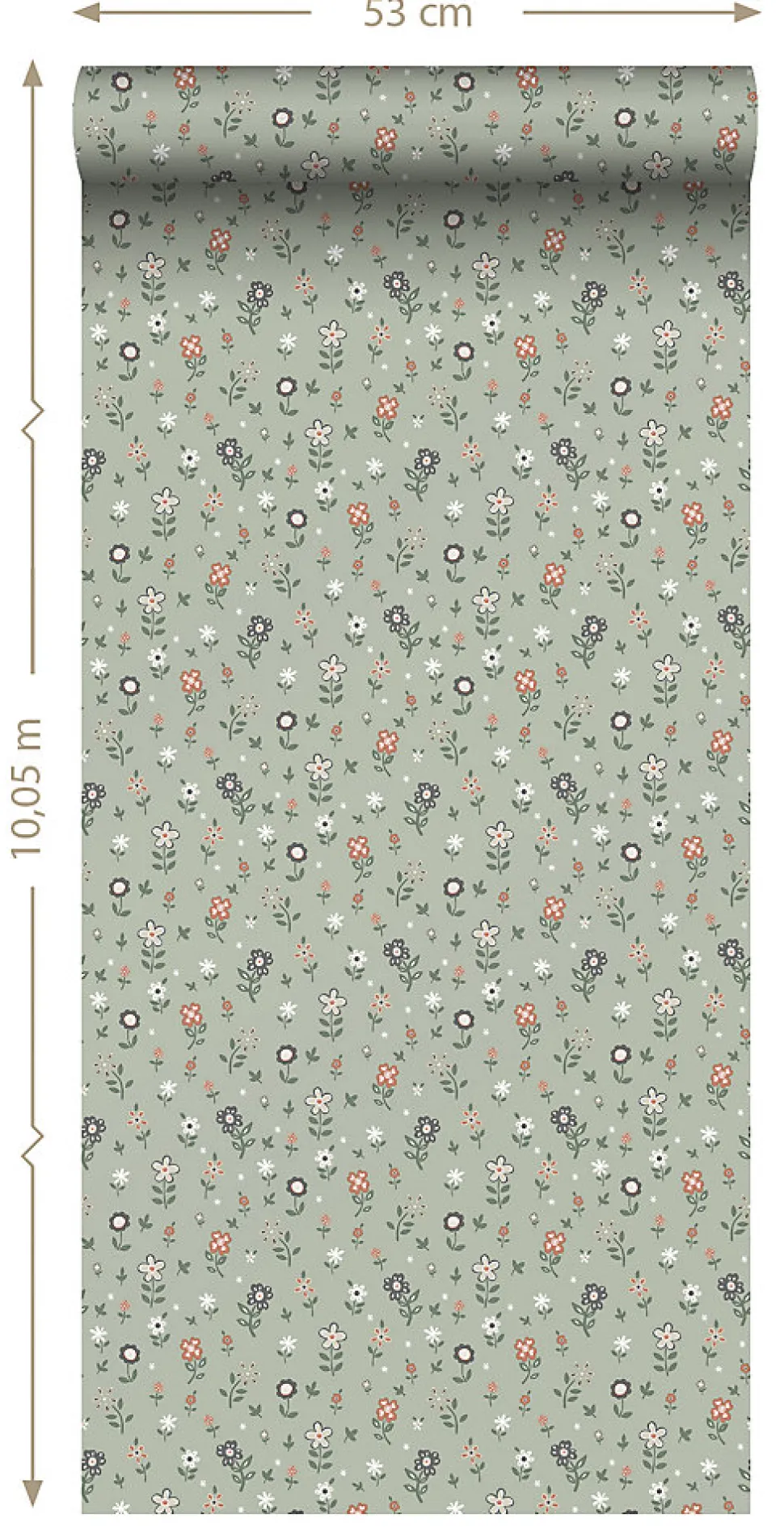 ESTAhome papier peint fleurs vert grisé - 53 cm x 10.05 m - 139287