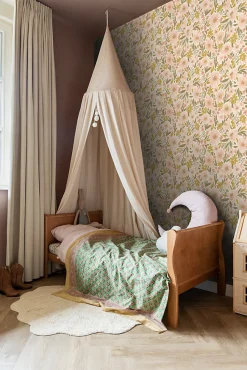 ESTAhome papier peint fleurs rose clair, jaune ocre et vert grisé - 50 x 900 cm - 130924