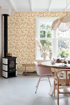 ESTAhome papier peint fleurs rose clair, jaune ocre et vert grisé - 50 x 900 cm - 130924