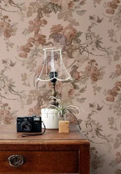ESTAhome papier peint fleurs et oiseaux vieux rose - 50 x 900 cm - 139809
