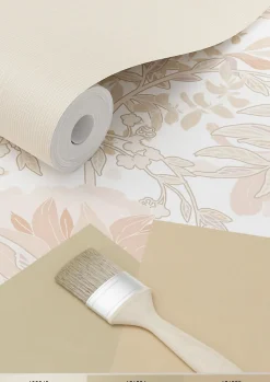 ESTAhome papier peint fleurs vintage de style art nouveau sable beige et terracotta claire - 53 cm x 10.05 m - 139613