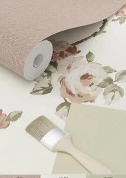 ESTAhome papier peint fleurs vintage blanc cassé et vieux rose - 53 cm x 10.05 m - 139406