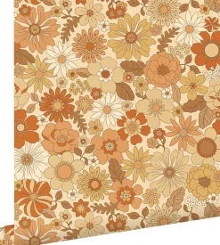 ESTAhome papier peint fleurs rétro orange - 53 cm x 10.05 m - 130963