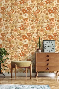 ESTAhome papier peint fleurs rétro orange - 53 cm x 10.05 m - 130963
