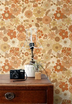 ESTAhome papier peint fleurs rétro orange - 53 cm x 10.05 m - 130963