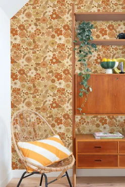 ESTAhome papier peint fleurs rétro orange - 53 cm x 10.05 m - 130963
