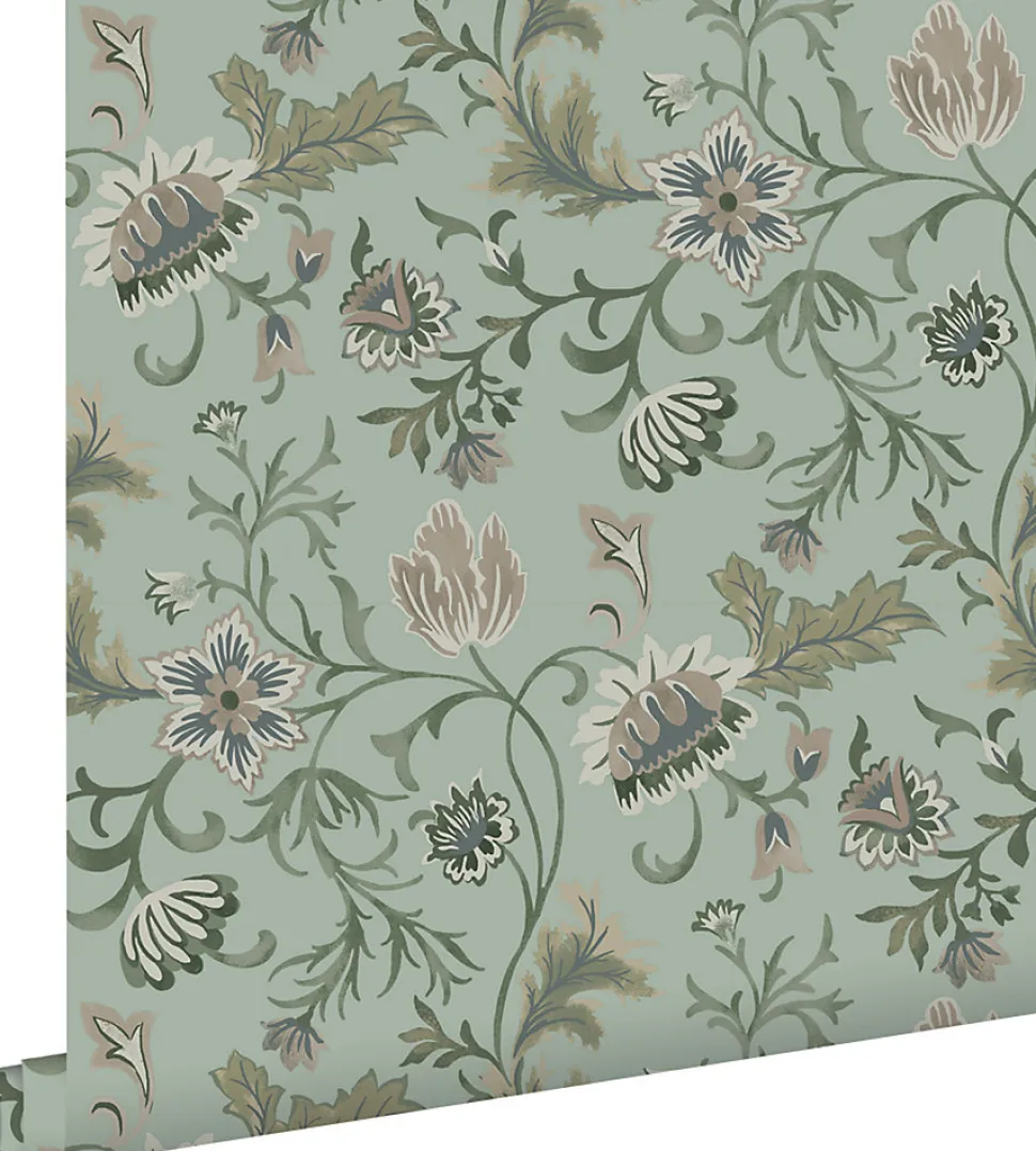 ESTAhome papier peint fleurs vintage vert céladon - 53 cm x 10.05 m - 139413
