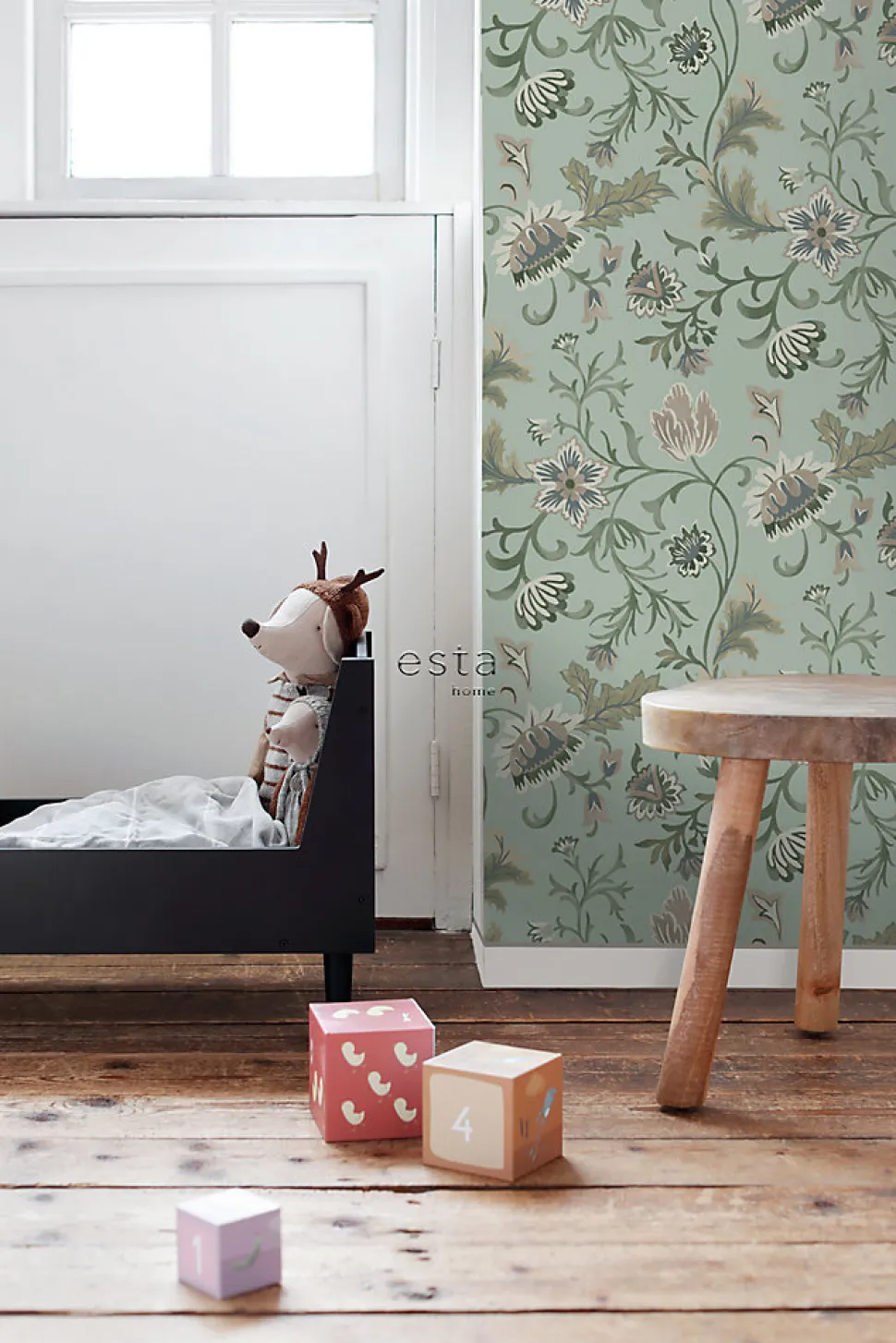 ESTAhome papier peint fleurs vintage vert céladon - 53 cm x 10.05 m - 139413