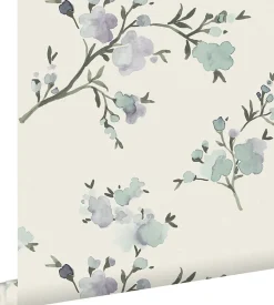 ESTAhome papier peint fleurs de cerisier beige et violet - 53 cm x 10.05 m - 148715