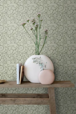 ESTAhome papier peint fleurs vert olive grisé - 50 x 900 cm - 139784