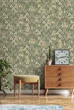 ESTAhome papier peint fleurs vintage de style art nouveau vert foncé - 50 x 900 cm - 130972