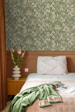 ESTAhome papier peint fleurs vintage de style art nouveau vert foncé - 50 x 900 cm - 130972