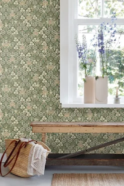 ESTAhome papier peint fleurs vintage de style art nouveau vert foncé - 50 x 900 cm - 130972