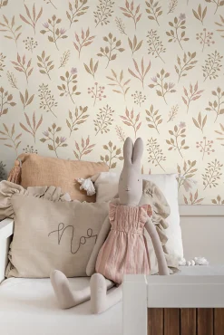 ESTAhome papier peint fleurs au style scandinave beige - 53 cm x 10.05 m - 139738