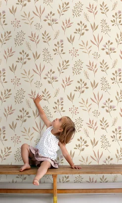 ESTAhome papier peint fleurs au style scandinave beige - 53 cm x 10.05 m - 139738