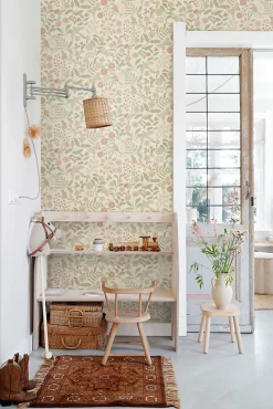 ESTAhome papier peint fleurs et oiseaux vert et rose - 50 x 900 cm - 139869