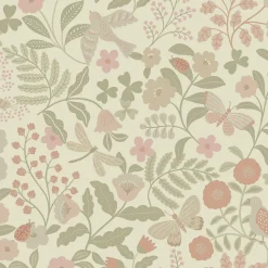 ESTAhome papier peint fleurs et oiseaux vert et rose - 50 x 900 cm - 139869