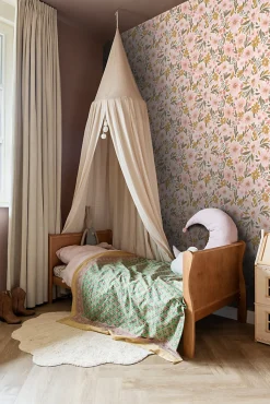 ESTAhome papier peint fleurs rose clair, jaune ocre et vert grisé - 50 x 900 cm - 130923
