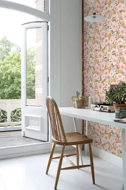 ESTAhome papier peint fleurs rose clair, jaune ocre et vert grisé - 50 x 900 cm - 130923
