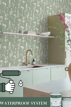 ESTAhome papier peint fleurs des champs vert jade - 50 x 900 cm - 139395