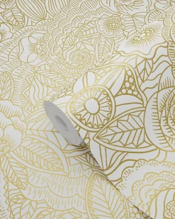 ESTAhome papier peint fleurs or - 53 cm x 10.05 m - 139549