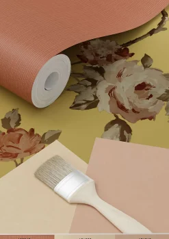 ESTAhome papier peint fleurs vintage or et rose terracotta - 53 cm x 10.05 m - 139762