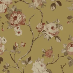 ESTAhome papier peint fleurs vintage or et rose terracotta - 53 cm x 10.05 m - 139762