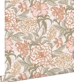ESTAhome papier peint fleurs vintage vieux rose et vert - 53 cm x 10.05 m - 139479