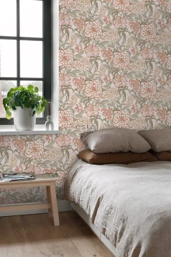 ESTAhome papier peint fleurs vintage vieux rose et vert - 53 cm x 10.05 m - 139479