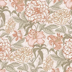 ESTAhome papier peint fleurs vintage vieux rose et vert - 53 cm x 10.05 m - 139479