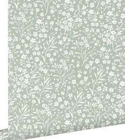 ESTAhome papier peint fleurs vert menthe - 50 x 900 cm - 139879