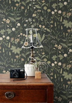 ESTAhome papier peint fleurs des champs vert foncé - 50 x 900 cm - 139843