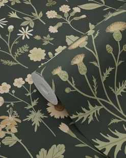 ESTAhome papier peint fleurs des champs vert foncé - 50 x 900 cm - 139843