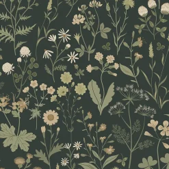 ESTAhome papier peint fleurs des champs vert foncé - 50 x 900 cm - 139843