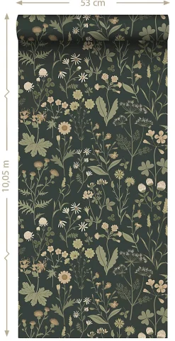 ESTAhome papier peint fleurs des champs vert foncé - 50 x 900 cm - 139843