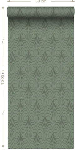 ESTAhome papier peint forme graphique vert grisé - 50 x 900 cm - 139636