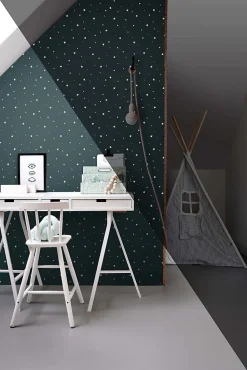 ESTAhome papier peint glow-in-the-dark étoiles fluorescentes bleu foncé - 53 cm x 10.05 m - 139262