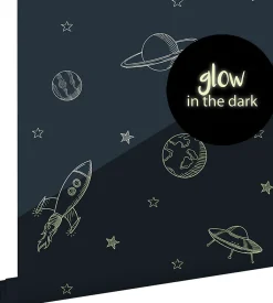 ESTAhome papier peint glow-in-the-dark Univers bleu foncé - 53 cm x 10.05 m - 139761