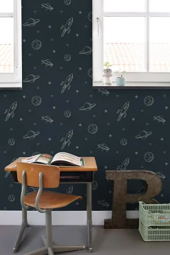 ESTAhome papier peint glow-in-the-dark Univers bleu foncé - 53 cm x 10.05 m - 139761