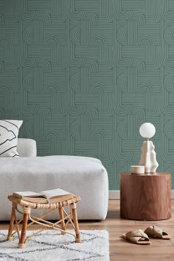 ESTAhome papier peint graphique 3D vert pétrole - 50 x 900 cm - 139937