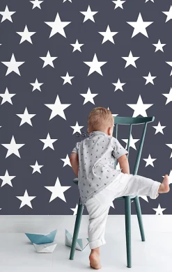ESTAhome papier peint grandes et petites étoiles bleu foncé - 53 cm x 10.05 m - 138933