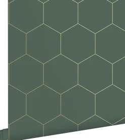 ESTAhome papier peint hexagone vert foncé et or - 53 cm x 10.05 m - 139228