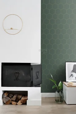 ESTAhome papier peint hexagone vert foncé et or - 53 cm x 10.05 m - 139228