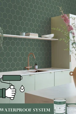 ESTAhome papier peint hexagone vert foncé et or - 53 cm x 10.05 m - 139228