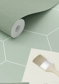 ESTAhome papier peint hexagone vert grisé et blanc - 53 cm x 10.05 m - 139227