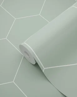 ESTAhome papier peint hexagone vert grisé et blanc - 53 cm x 10.05 m - 139227