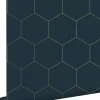 ESTAhome papier peint hexagone bleu foncé et or - 53 cm x 10.05 m - 139237