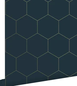 ESTAhome papier peint hexagone bleu foncé et or - 53 cm x 10.05 m - 139237