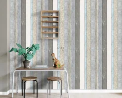 ESTAhome papier peint imitation bois gris et bleu clair - 53 cm x 10.05 m - 138250