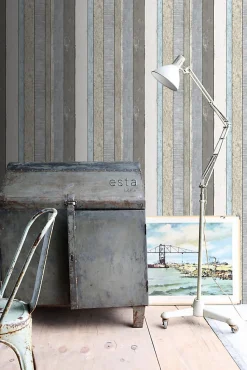 ESTAhome papier peint imitation bois gris et bleu clair - 53 cm x 10.05 m - 138250